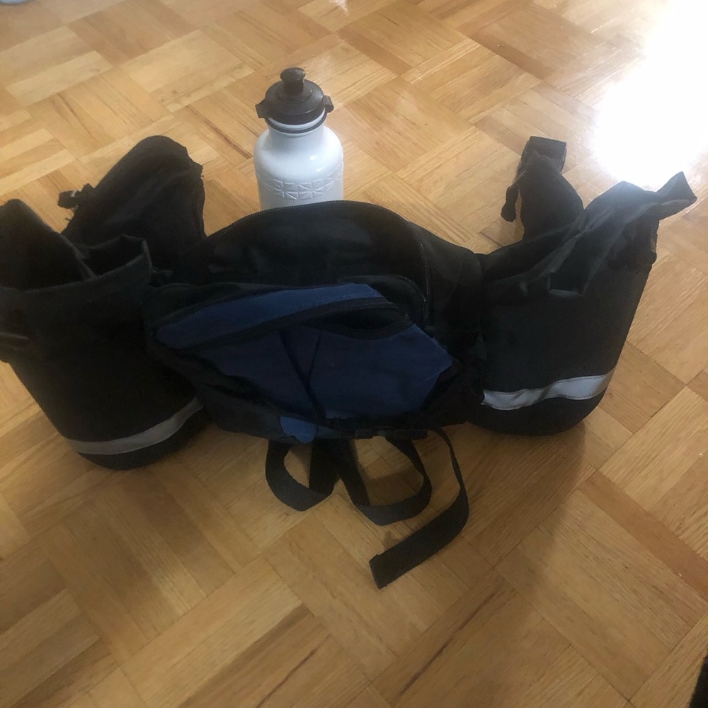 Men's Black and Navy Waist Pack with Bottle Holder